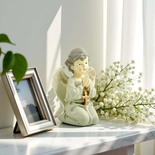 Praying Angel Figurine with Cross, Kneeling Angel Statue, 5.32 Inch - color: Kneeling Angel With Cross