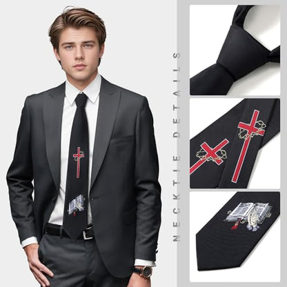 Men's 3.27 Inch (8.3CM) Christian Jesus Easter Novelty Tie Gift Box - color: Black-cross+bible