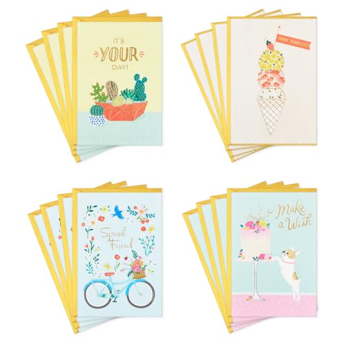 Hallmark Birthday Cards for Her, Assorted 16-Pack (Treat Yourself!) - color: Bicycle, Cactus, French Bulldog, Ice Cream