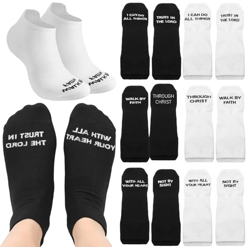 Janmercy 6 Pairs Christian Ankle Socks Fit Us Size 6-13 - color: Black and White