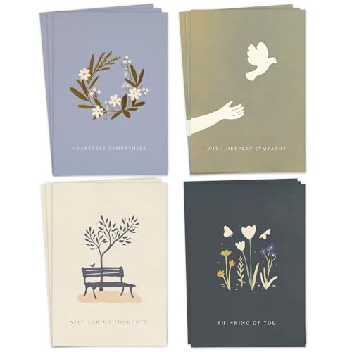 Hat Acrobat 24 Sympathy Cards with Envelopes - 8 Unique Illustrated Designs (3 of Each) - Assorted Condolence Bereavement Cards Bulk with Heartfelt Messages Inside - color: Folk Art
