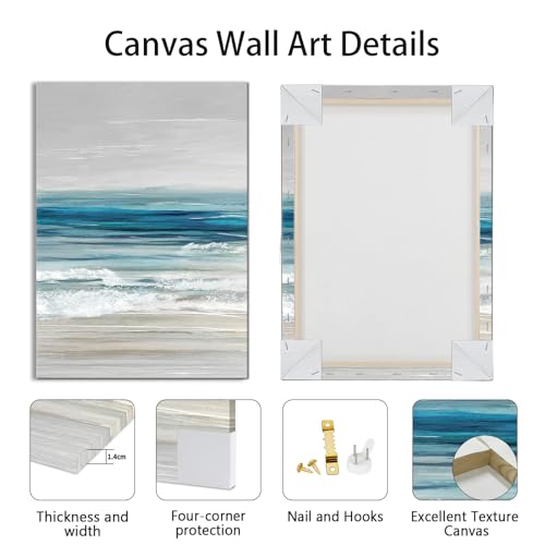WENGTIAO 3Pcs Abstract Blue Beach Ocean Canvas Wall Art Paintings 12"x16" - color: Abstract Blue Ocean, size: 12"x16"x3Pcs