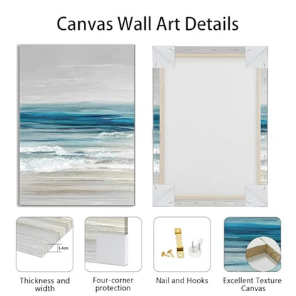 WENGTIAO 3Pcs Abstract Blue Beach Ocean Canvas Wall Art Paintings 12"x16" - color: Abstract Blue Ocean, size: 12"x16"x3Pcs