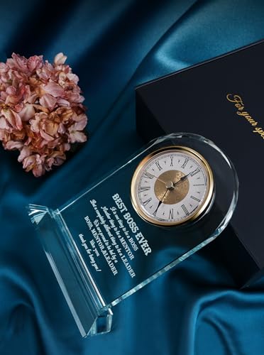 Best Boss Ever Gifts for Women & Men, Boss Day Appreciation Glass Clock - color: Boss Gift