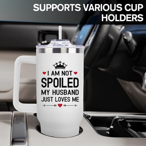 LHSCVUFASC 40 Oz Tumbler Cup With Handle And Straw - Wives Coffee Mug - Gifts For Wife From Husband, Wedding Anniversary, Birthday, Mother's Day, Christmas, Valentine's Day - color: Wife White