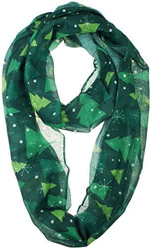 VIVIAN & VINCENT Gift Wrapped Fall Winter Soft Lightweight Sheer Holiday Infinity Christmas Scarf for Women - color: Xmas Green Trees Infinity