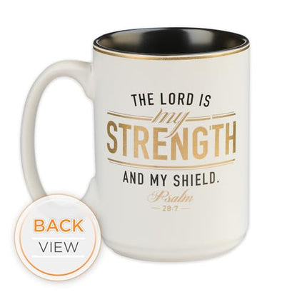 Christian Art Gifts Large Ceramic Scripture Coffee Mug for Men, 14 oz. - color: White/Strength & Shield