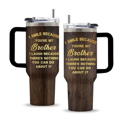Brothers 40oz Tumbler, with Handle & Straw, Stainless Steel Cup - color: Brother