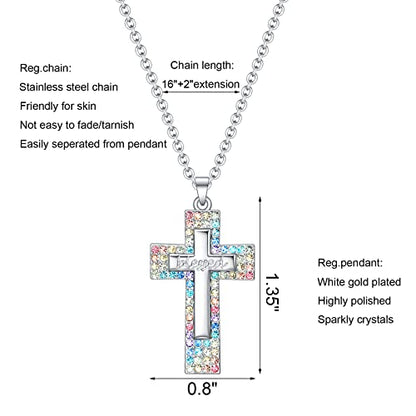 Baptism Cross Necklace for Women,First Communion Cross Necklaces Jewelry Gifts for Women - color: Girls Cross Blessed