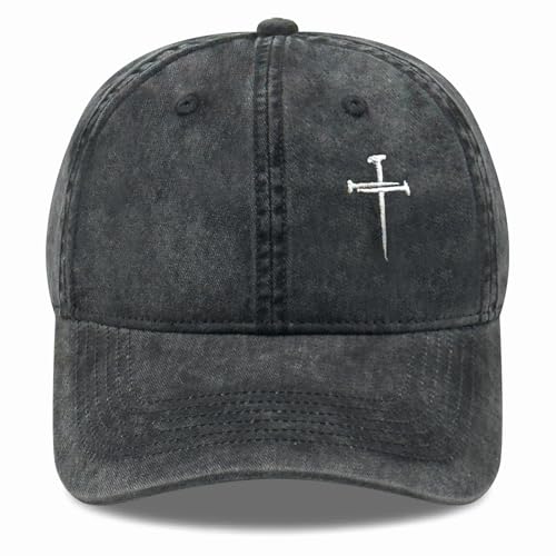Inspirational Christian Baseball Cap, Adjustable Embroidered Cotton Hat for Men Women Dad Hat Gifts for His Her - color: Jesus 3 Nail Cross - Black