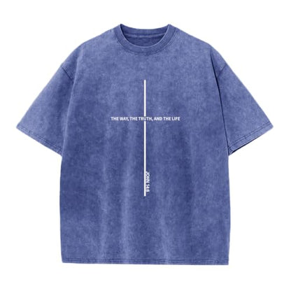 Wrenpies Christian Jesus Shirts for Men God Faith Religious Tshirt Cross Bible Verse Tops Acid Wash Oversized Graphic Tees - color: Blue, size: 3X-Large