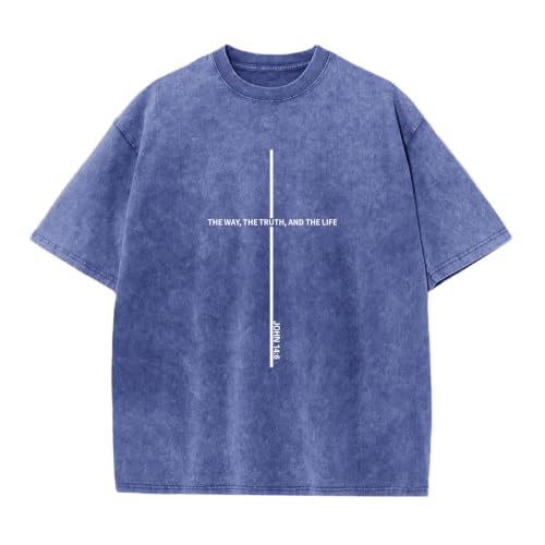 Wrenpies Christian Jesus Shirts for Men God Faith Religious Tshirt Cross Bible Verse Tops Acid Wash Oversized Graphic Tees - color: Blue, size: 3X-Large