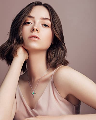 Cross Necklace for Women 925 Sterling Silver Birthstone Necklace for Women - color: 05-May-Emerald