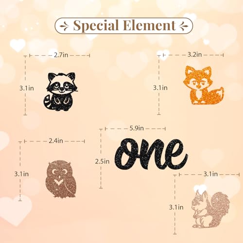Woodland Animal One Cake Topper, Woodland 1st Birthday Cake Decor, Black Glitter Forest Friends Cake Topper for Kids, Woodland Animal Themed Baby Shower Party Decoration - style: Animal One
