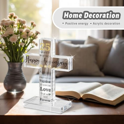 PVOPVO 25th Wedding Anniversary Religious Cross Gifts for Him Her 25 Year Anniversary Romantic Gift for Women Men Couple 25 Years of Marriage Gifts for Couple - color: 25th Anniversary