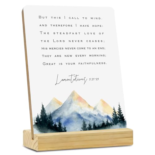 MUBIAO Bible Verse Rustic Wooden Plaque Sign with Stand, Lamentations 3:21-23, 4x5 Inches, Wood Material, Decorative Sign for Home Office Shelf Decor - color: Multicolor452