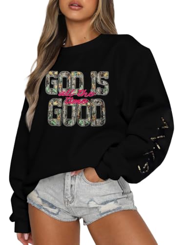 MOUSYA Christian Sweatshirts for Women God Shirts Jesus Graphic Pullover - color: Black, size: X-Large