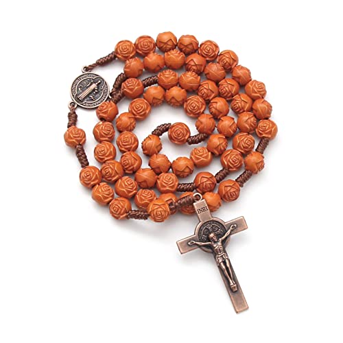 KOMI Handmade Wooden Catholic Rosaries, Rosary Beads Necklace Wood Christian Prayer Beads Catholic Christian Gift - style: Rosary#8