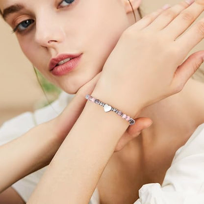 VIBILIA Cross Beaded Bracelets for Women, Birthday Gifts - color: B 4. Heart - Pink Zebra