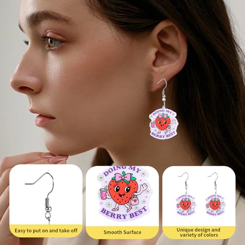 Christian Statement Earrings for Women, Acrylic Dangle Earrings, Lightweight Comfortable, Non Tarnish Hooks, Faith Jewelry, Religious Gift for Women - color: Doing My Berry Best Cute Strawberry