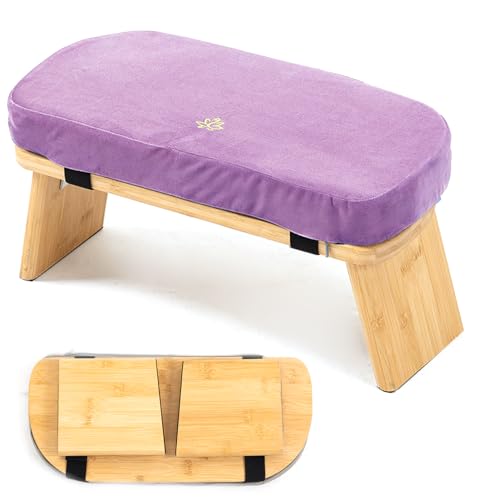 Bamboo Meditation Bench, Foldable Prayer Stool (Purple) - color: Purple