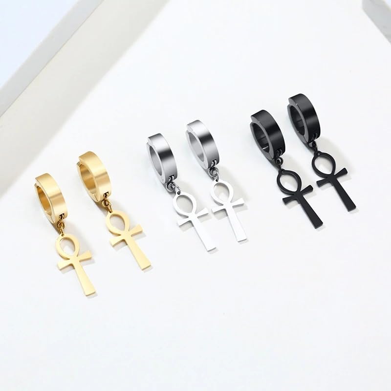 14K Yellow Gold Ankh Earrings For Women Men, The Key Of The Nile Ankh Pendant Symbol Sterling Silver Egyptian Jewelry For Men, Ankh Cross Drop Earrings Women Dangle Earrings Amulet Crucifix Egyptian Earrings For Women, Ankh Necklace Women - color: Ankh Ea