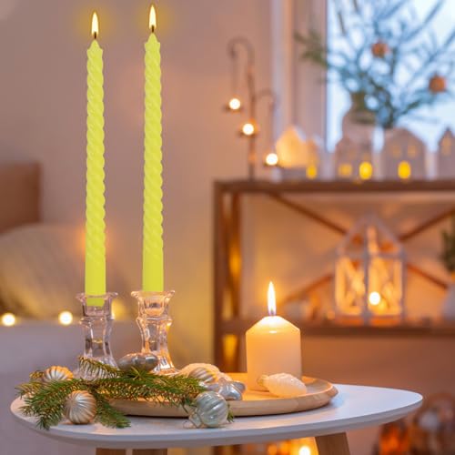Yellow Spiral Taper Candles, 12 Pack 10 Inch Unscented - color: yellow-10"12pcs