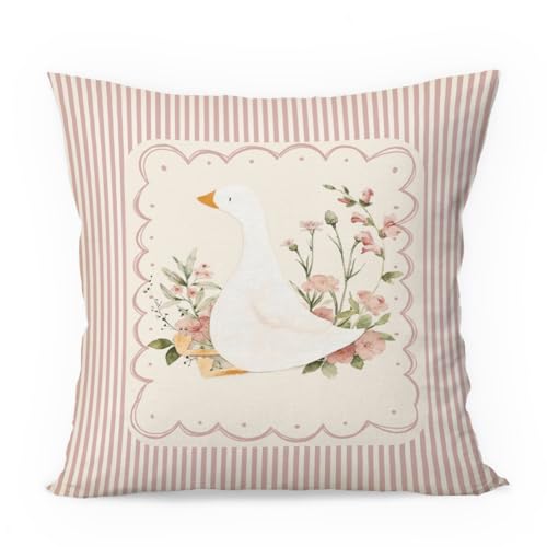 Goose Nursery Decor Pillow Covers 18x18，Pink Floral Girl Nursery Decorative Throw Pillow Covers Pillowcases for Kids Toddler Little Girls Room Bedroom Playroom Decor - color: Goose-18x18