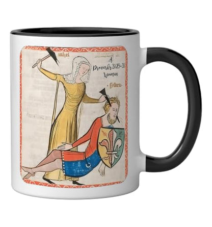 Proverbs 31 29 31 Woman Medieval Christian Art Design Ceramic Mug, Black/White, 11oz - color: Black/White, size: 11 Ounces