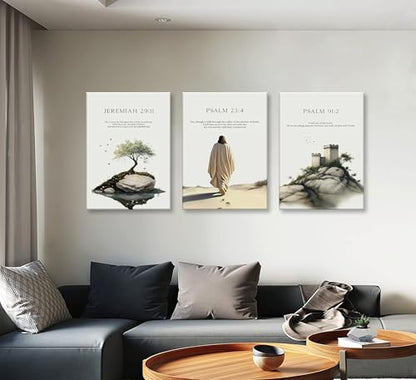 3pcs Framed Bible Verse Jesus Canvas Wall Art Earthy Beige Gray Green - color: Colorful, size: 12x16 Framed