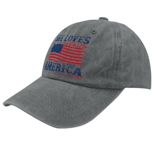 She Loves Jesus and America Too Hats for Womens Soft Washed Distressed Baseball - color: She Loves Jesus and America Toolight Grey1
