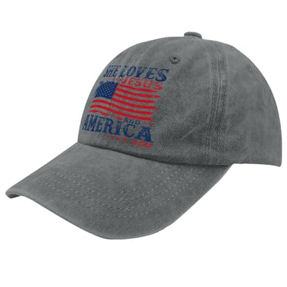 She Loves Jesus and America Too Hats for Womens Soft Washed Distressed Baseball - color: She Loves Jesus and America Toolight Grey1