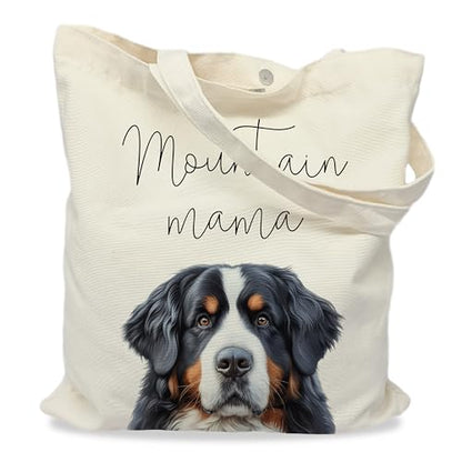 Dog Mom Canvas Tote Bag for Women, Reusable Cotton Shoulder Bag, Dog Lover Gift, Mother’s Day Pet Mom Shopping Tote - color: Bernese
