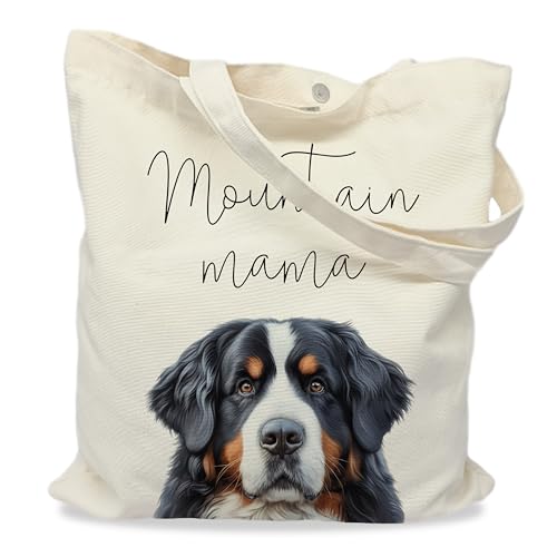 Dog Mom Canvas Tote Bag for Women, Reusable Cotton Shoulder Bag, Dog Lover Gift, Mother’s Day Pet Mom Shopping Tote - color: Bernese