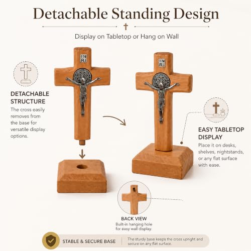 6 Pcs Crucifix Standing Catholic Wooden Standing Cross, 2.86 x 1.35 inches