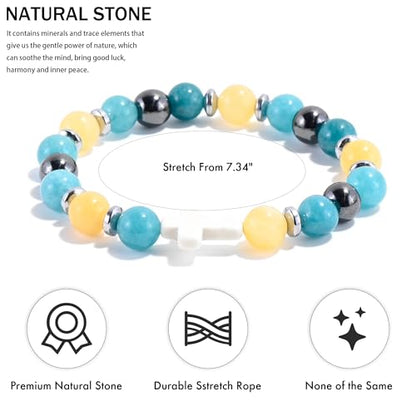 VIBILIA Cross Beaded Bracelets for Women, Birthday Gifts - color: H 1. Cross - Three Color Amazonite