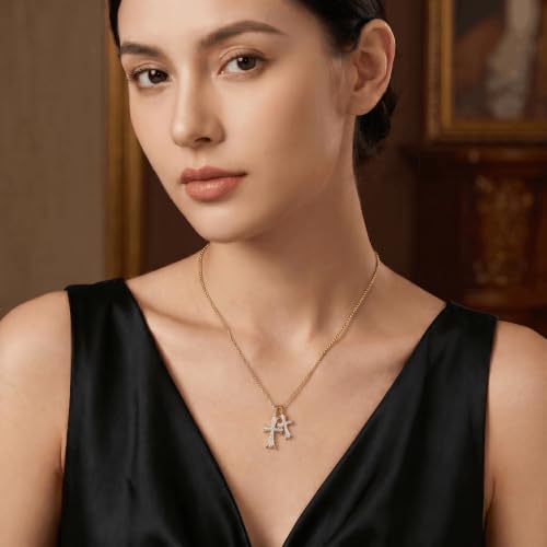 SHINYY Double Cross Necklace for Women and Men | Goth Punk Double Pendant Necklace | Gothic Grunge Religious Jewelry for Him Her - color: Gold 1