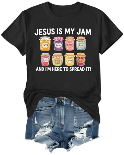 Jesus is My Jam and Im Here to Spread It Shirt Christian Faith T-Shirt Jam Graphic Tee - color: Black, size: Medium