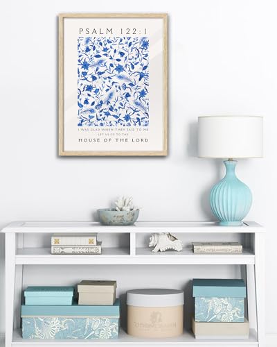 EcoHest 16x20 in Psalm 122:1 Blue Floral Framed Christian Wall Art - color: Framed Blue, size: 20"L x 16"W