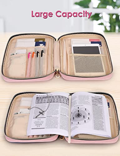 heouvo Bible Cover Case for Women, Bible Study Supplies, Bible Journaling Kit, 6 No Bleed Bible Highlighters and Pens, 75 Bible Tabs, Large Size Zippered Bible Bags (Pink)