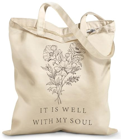 Miss Adola Canvas Tote Bag with Zipper for Women - color: Bible Flower