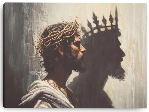 Framed Jesus is the King Christian Wall Art, Jesus and Crown Canvas Wall Decor Christ Biblical Pictures Painting Prints Religious Room Decor for Church Prayer Room Schools Hospitals 12" x 16" - color: Jesus 7, size: 16"L x 12"W