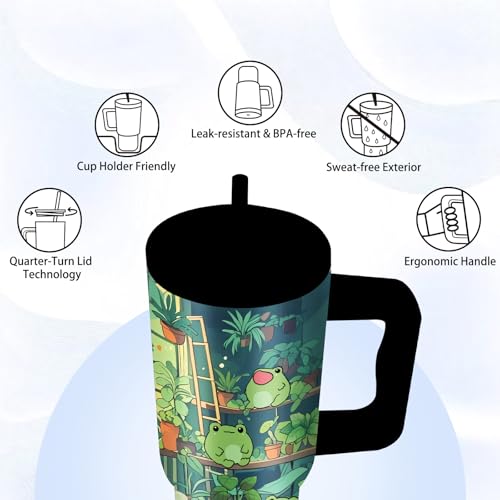 24 oz Green Frog Tumbler with Handle and Straw, Frog Themed Gifts - color: Frog