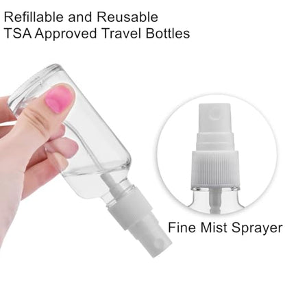 SINIDE Plastic Spray Bottles 75 ML - 8 Pack 2.5 oz Fine Mist Clear Travel Bottle Set, Empty Reusable Portable Refillable Makeup Sprayer Containers for Perfume, Liquids, Aromatherapy, Cleaning Solution - color: 75ML (8 Pack)
