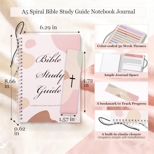 52-Week Bible in a Year Spiral Bible Study Guide Notebook Journal Planner - color: Muted Blush 52‑Week (Canonical Narrative)