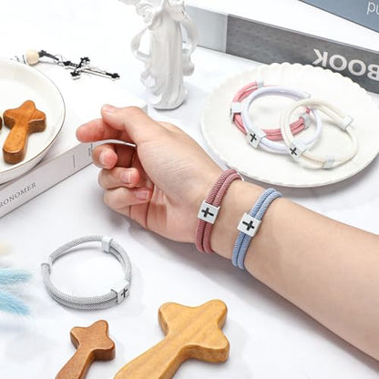Landical 6 Pcs Cross Bracelet Men Adjustable Braided Rope - color: Light Color