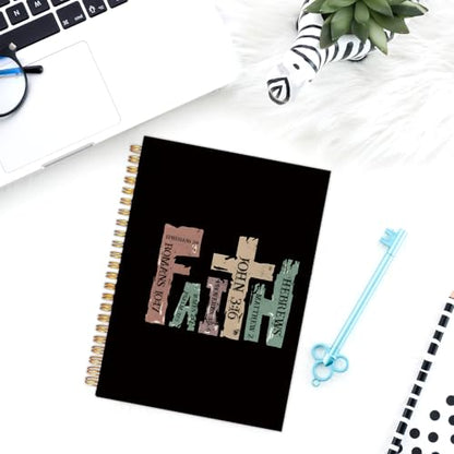 Black Retro Christian Spiral Notebook Journal 5.5x8.3,Bible Journaling Supplies,Christian Gifts for Women Men, Faith Based Scripture Religious Hardcover Journal Notebook for Study Work Office - color: Black Faith