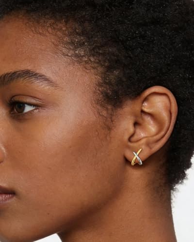Small Two Tone Stud Earrings for Women Trendy Gold and Silver Minimalist Cross Earring Dainty Earrings Mixed Metal Jewelry Gifts for Daily Wear，3 Styles - style: Minimalist Studs-3
