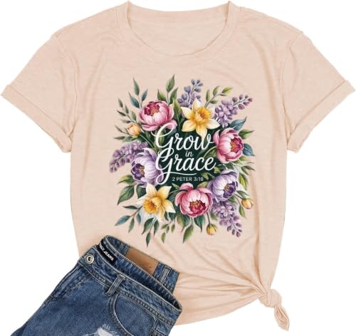 Christian T Shirts for Women God Jesus Faith Graphic Tees - color: Beige-h, size: Small