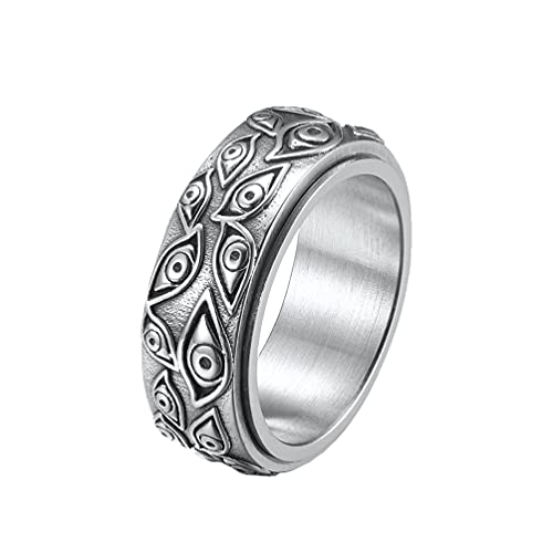 Men's Vintage Engraved Eye of God Ring Black Gold Silver Tone - color: Rotatable Silver